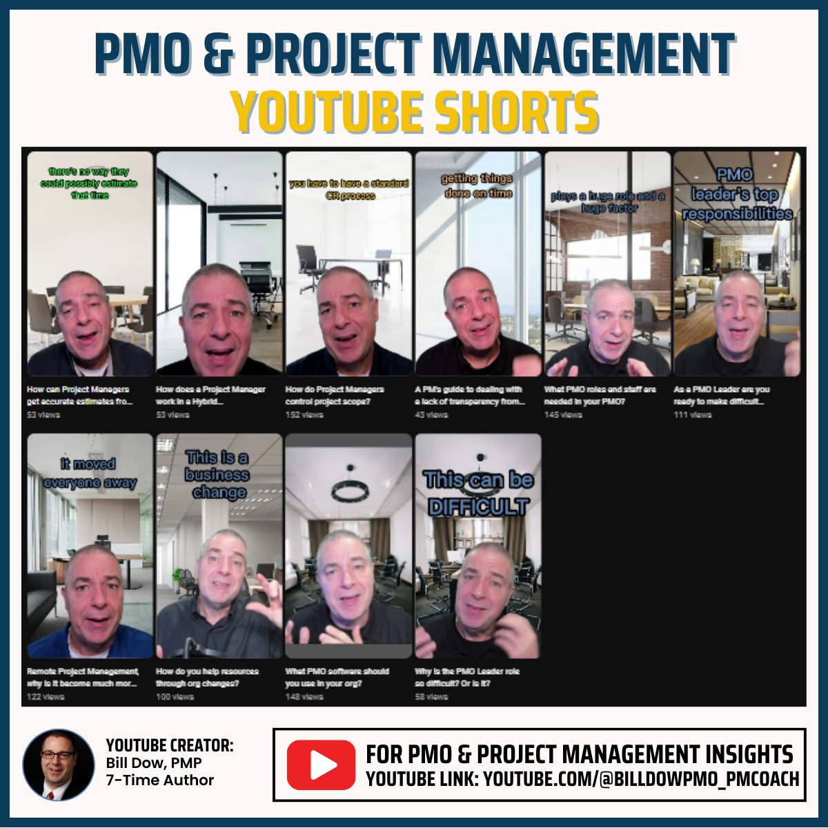 Check out all of Bill's YouTube Shorts about PMO and Project Management today!

YouTube Shorts Link: youtube.com/@billdowpmo_pm…

#pmo #pmoindia #projectmanagementoffice #projectmanagement #projectmanagers #projectmanagementtraining #projectmanagementprofessional #youtubechannel