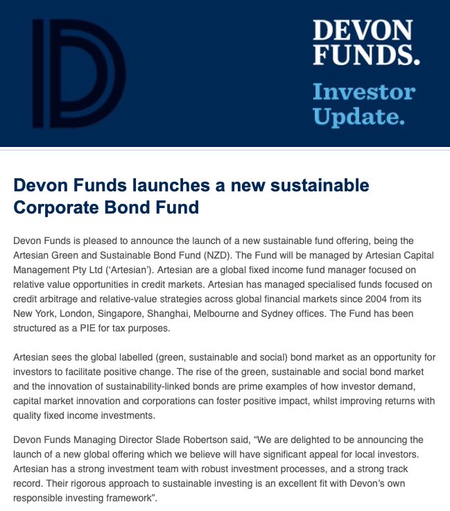 artesian (@artesianvc) on Twitter photo NZ funds management firm <a href="/DevonFunds/">Devon Funds</a> has announced the launch of a new sustainable fund offering - the Artesian Green and Sustainable Bond Fund (NZD). You can read more here devonfunds.co.nz/artesian-green… NZ funds management firm <a href="/DevonFunds/">Devon Funds</a> has announced the launch of a new sustainable fund offering - the Artesian Green and Sustainable Bond Fund (NZD). You can read more here devonfunds.co.nz/artesian-green…