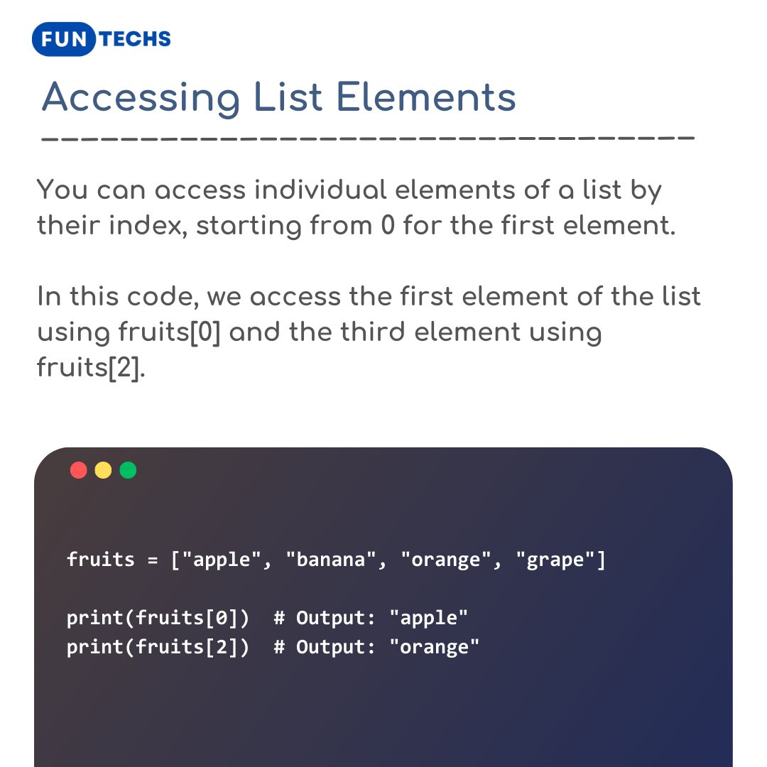 createwfuntechs's tweet image. 🐍📚 Mastering Python? 🚀 Unleash the power of lists! 📜 ✨ Python lists allow you to store and manipulate multiple items in a specific order. Access, modify, and perform operations with ease! 🔢🔄 📝#PythonLists #DataStructures #PythonProgramming