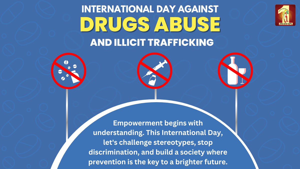 DSSNewsUpdates's tweet photo. Shatter the grip of drug abuse, take control,
Escape the clutches that drain your soul,
Reclaim your life, rise above the pain,
With method of meditation, inner strength, you'll regain.

Embrace compassion & empathy this #WorldDrugDay. Let's prioritize prevention efforts and empower communities. Join the DEPTH Campaign launched by Saint Dr. @GurmeetRamRahim Singh Ji Insan to raise awareness and create a drug-free world. Together, we can build a healthier future!
