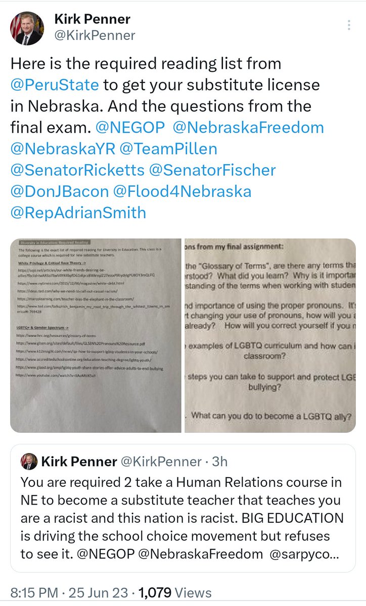 This moron... He's lying through his teeth or just really stupid. Either way @KirkPenner is unfit for office. 

Here is what you are actually required to do for a substitute license in Nebraska: 
education.ne.gov/tcert/substitu…