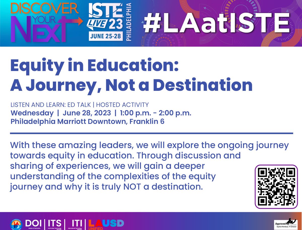 Hey #ISTELive, are you putting together your itinerary for Day 2? Make sure to check out the #LAatISTE team sessions tomorrow! #DigCitLA #CS4LAUSD #EmpoweredByITI @LASchools @LAUSD_Achieve @ask_itd @PearDeck @OfficeofEdTech