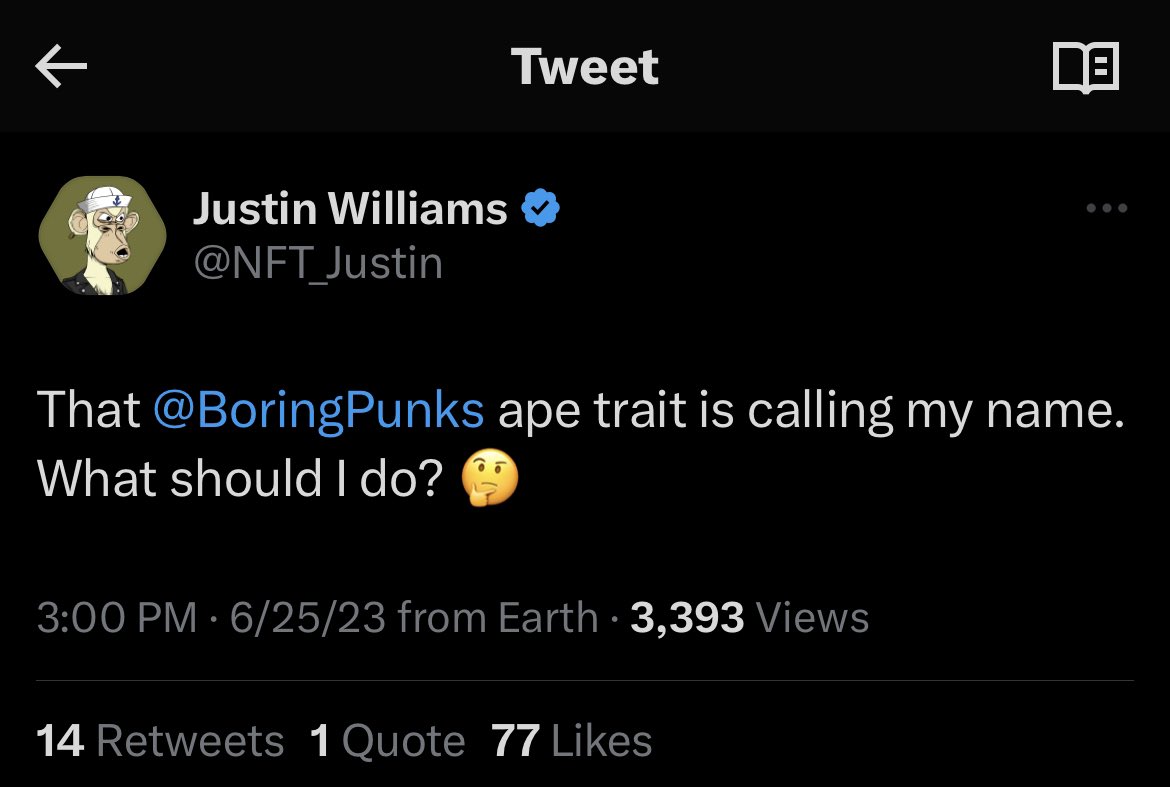 @NFT_Justin @BoringPunks The man said it, then did it 🥱 Respect G! 🫡 Congrats on the grail 🍾🍻

#BoringPunks