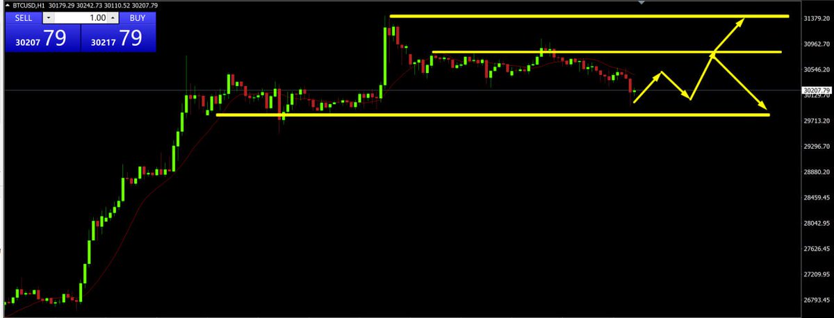 6.26比特币交易策略：A：30800附近空  止损150点 止盈400点B：29900附近多，止损200点，止盈500点