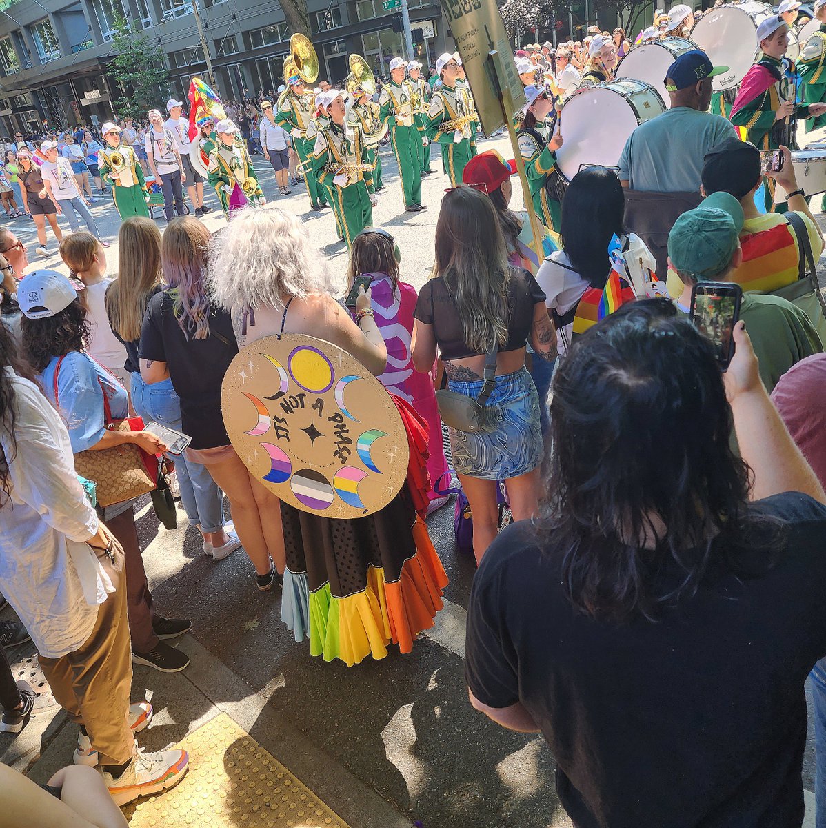 Marching band and fabulous signage at #SeattlePride today.