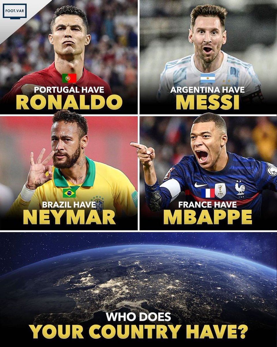 goatednews's tweet photo. Attention, followers 📣 It's time to show off the star power of your respective countries! 🌟
🏷️ #mbappe #mbappé #mbappe7 #kylianmbappe #kylian #Ronaldo #Cristiano #cristianoronaldo #cr7 #Ronaldo7 #Cristiano7 #neymar #neymarjr #messi #lionelmessi #lionelmessi10 #LM10 #leomessi https://t.co/rOLNfZ15ja