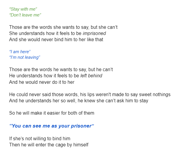 nacchanyan's tweet photo. #drabble #scarahida #スカナヒ

The words they cannot say.
So he will make it easier for her.
For both of them.

Inspired by:
- Wanderer's "I am your prisoner" line to Nahida in 3.6

- Wanderer's voiceline about Nahida and his birthday letter (how he can always see her intentions) https://t.co/fm52atDufg