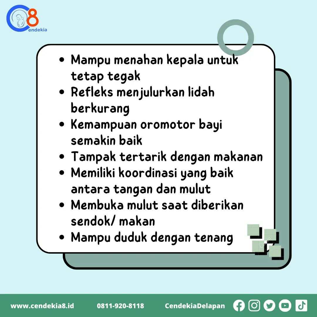 Pemberian MPASI adalah salah satu pencapaian milestone yang paling penting bagi tumbuh kembang bayi.

Pada masa ini, bayi akan mulai belajar mengenal bentuk, tekstur, dan rasa makanan selain ASI untuk pelan-pelan membentuk kebiasaan makan yang sehat. 

#Cendekia8 #RumahCendekia8