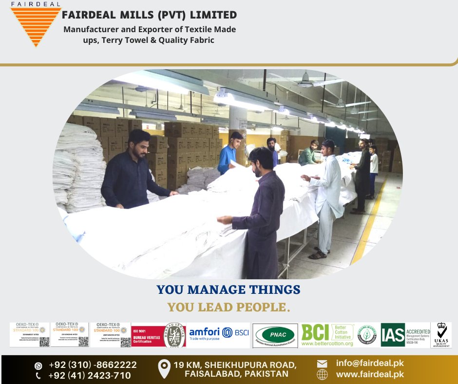 You manage things, you lead people.

#Fairdealmillspvtlimited
#kbgroup
#teammotivation
#mondaymotivation
#companyculture
#orgnaizationalleadership
#textileenvoirenment