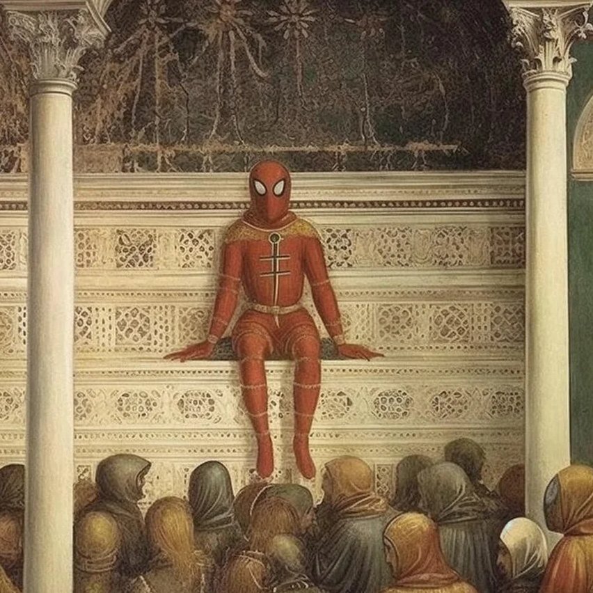 FluentInFinance's tweet photo. AI-generated images of Marvel Avengers in the Middle Ages (using MidJourney ai):

1) Spiderman: https://t.co/58Bm58kj7H