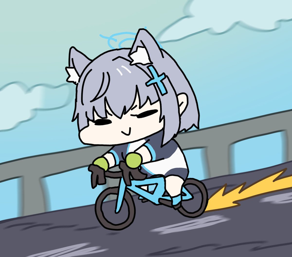 shiroko (blue archive) 1girl bicycle animal ears chibi solo ground vehicle extra ears  illustration images