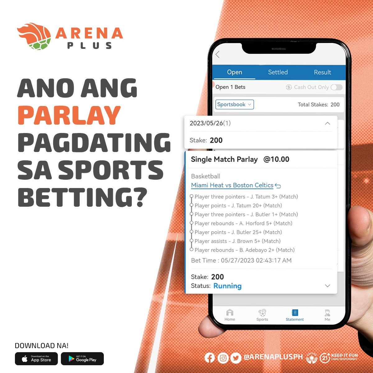 A parlay is when you tie multiple wagers to make one larger bet para sa mas malaking payout. ✔️

With this type of bet, mas malaki ang risk dahil kailangan na manalo ka with each individual leg. The more you know, mga ka-ArenaPlus! 😉

#ArenaPlusPH #AstigSaSports #sportsbetting