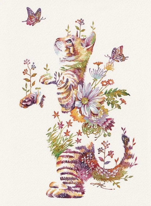 背比べ  #ねこ #猫 #アート #透明水彩 #動物