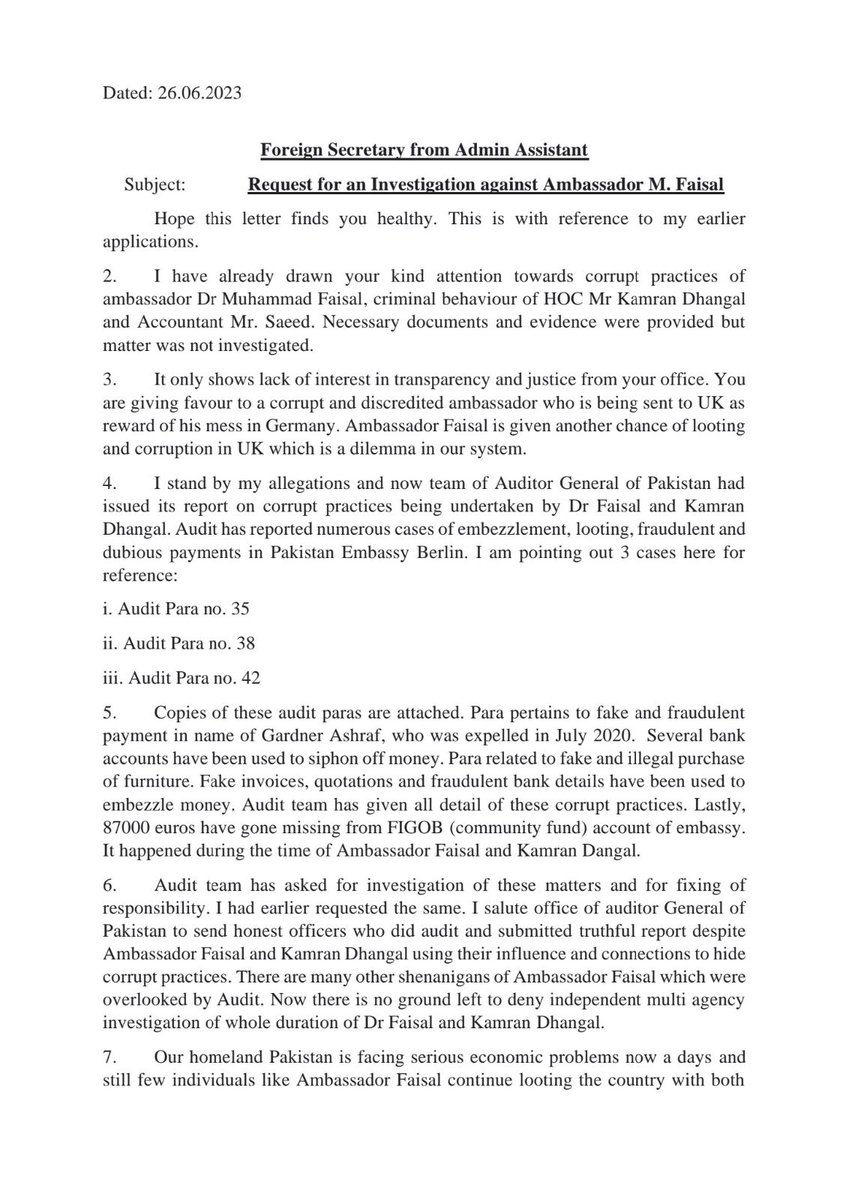 eboobakar's tweet photo. Audit objections raised against loot &amp; corruption by Ambassador @DrMFaisal in @PakinGermany_ Hope @ForeignOfficePK will not try to cover it up.

@CMShehbaz
@PresOfPakistan
@PakPMO
@BBhuttoZardari
@HinaRKhar
@asadmk17
@NOORALAMKHAN
@NABPakistan
@WafaqiMohtasib
@PakistaninUK https://t.co/M1kAefZh7A