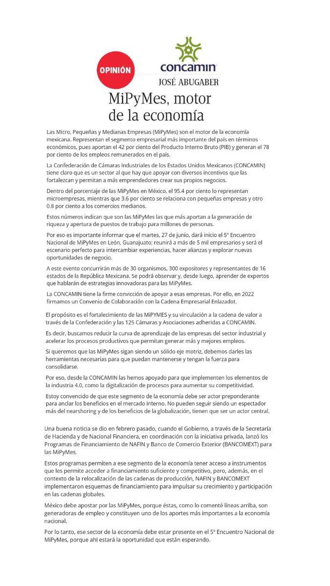 enlazadot's tweet image. Opinión: "MiPYMEs motor de la economía! @CONCAMIN 
Encuentro Nacional de Mipymes 27 y 28 de Junio.
