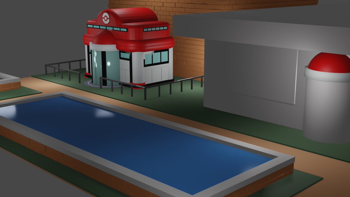 richf0x's tweet image. Day 4 of #100DaysofBlender 

-Took the day to continue familiarizing myself with the interface
-Expanded in the Pokemon Town build 
   •Made surrounding details 
   •Colored Materials
   •Added lighting 
-XYZ Axis on lock 🔒 
-Camera shortcuts

Here’s some progress shots