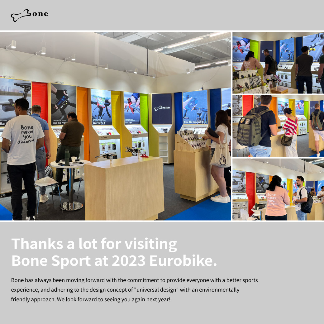 one has successfully concluded its exhibition at the 'Eurobike' in Germany 🚴‍♂️🎉 The new 2023 products, Bike Portable Tool Kit and Bike Strap Plus, received great acclaim 👏  #Bone #Eurobike #MoveWithPhone #Bike #Running #Hiking #TieConnect2 #BikePhoneHolder #BikePhoneTie