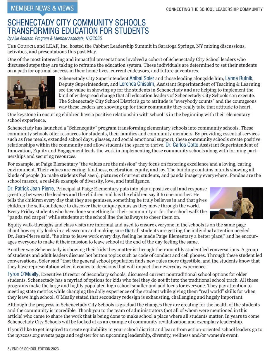 Teamwork makes the dream work! 🙌Proud of my team for being featured in this month's <a href="/NYSCOSS/">NYSCOSS</a> New York State Council of School Superintendent's Councilgram. ❤️🤍 💙 #SchenectadyRising #CommunitySchools #ChangingtheNarrative