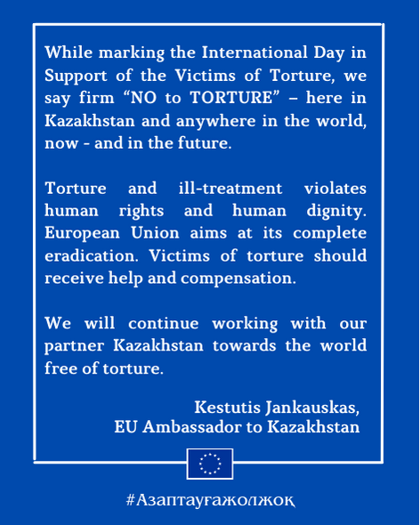 EUinKazakhstan's tweet photo. #Азаптауғажолжоқ #EndTorture #InternationalDayInSupportOfVictimsOfTorture  #SupportOfVictimsOfTorture #StopTorture https://t.co/7tNYFoejuU