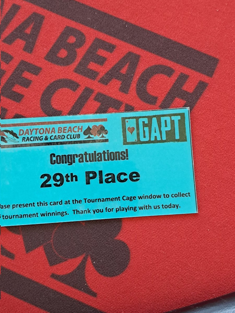 Played very well today, but made one big mistake that I just couldn't recover from. 29th out of 900+ entrants. Not satisfied but definitely making progress! Thanks to Byron and his staff for conducting a well run multiday Tournament @DBKCandPR !