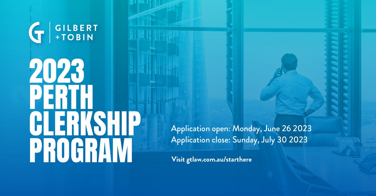 Applications now open for 2023-34 @gtlaw Perth seasonal clerkships! Summer or winter placements available. Get a head start on your legal career - visit ow.ly/pg4950OKPgJ for details #OpportunityStartsHere