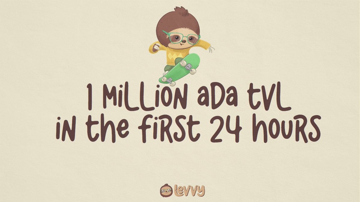 GROUNDBREAKING: <a href="/levvyfinance/">Levvy</a>, the lending protocol developed by <a href="/the_ape_society/">The Ape Society</a>, has had a successful first 24 hours reaching a TVL on its platform of over 1,000,000 $ADA!