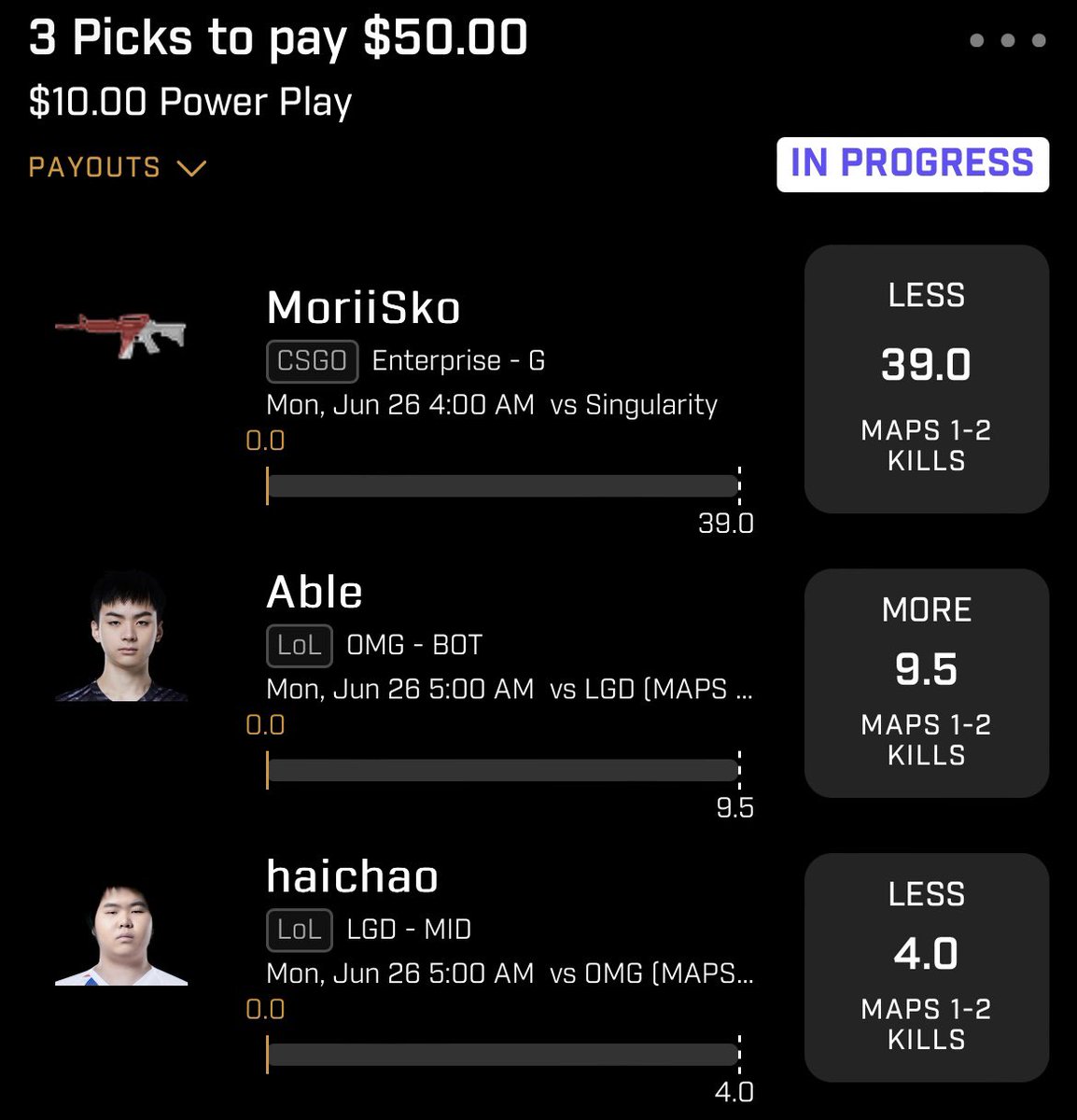 3 man for tonight I’m running 🙏🏽 from research and using @LinkDFS models 

#Upcoming #PrizePicks #CSGO #LoL  #UnderdogFantasy #Esports