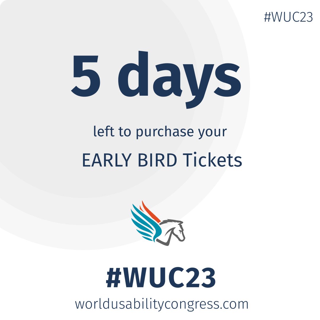 Only 5 days left! Don't miss out on your chance to grab the Early Bird ticket for the World Usability Congress! 

Hurry and secure your spot before 30th June to take advantage of the Early Bird discount. Visit lnkd.in/geHnXb5n and get ready for an unforgettable experience!