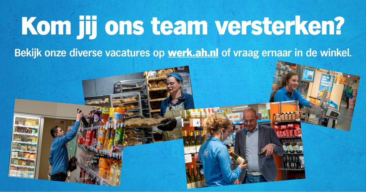 Ben jij opzoek (16+) naar een leuke bijbaan die je goed met je school en je sociale leven kunt combineren?
Dan is onze kassa afdeling opzoek naar jou!
Solliciteren kan  via:
werk.ah.nl/vacature/7671/…  of loop even binnen.