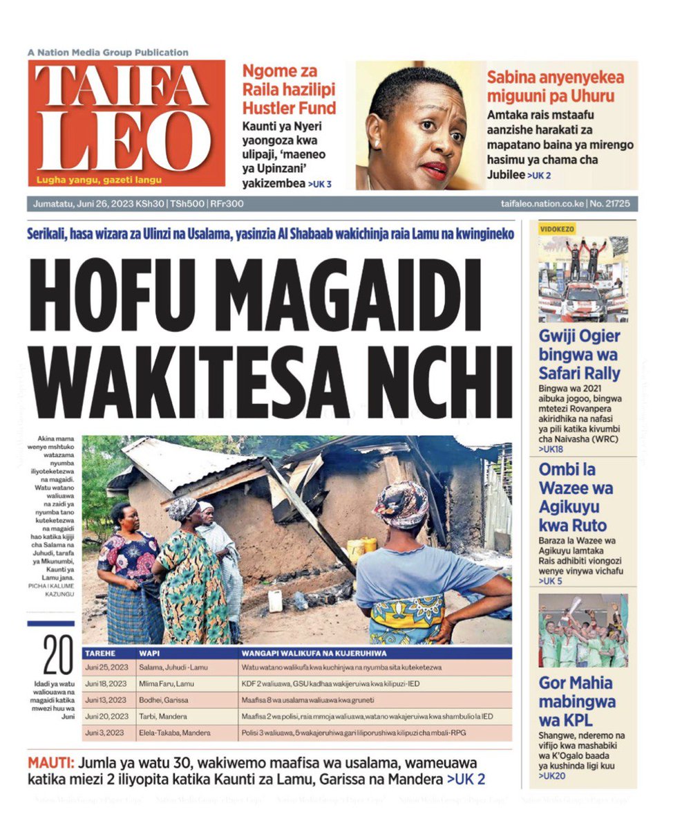 Rude headline on Kenya's Taifa Leo tabloid, reporting Ng'ang'a and