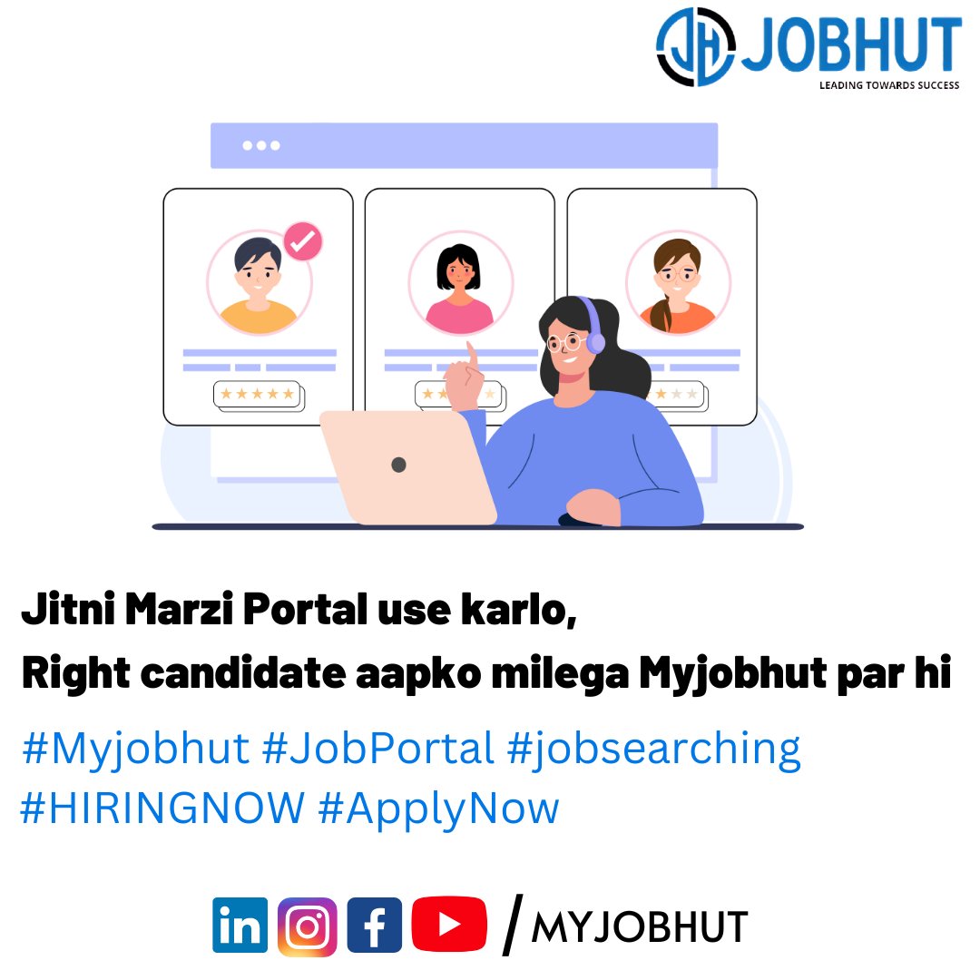 Find the Perfect Match for Your Company with Our Assistance.
.
.
.
.
.
.
.
.
.
.
#myjobhut #hiring #recruitment #hr #humanresourcesmanagement #ceo #manager #naukri #instagram #noida #gurugram #gurgaon #mnc #linkedin #candidates #humanresource