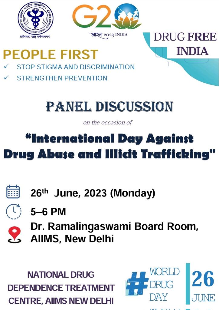 Atul Ambekar (@atulambekar) on Twitter photo Panel discussion on the occasion of #WorldDrugDay .
26 June
5 PM
Focused on students and youth
Organised by <a href="/nddtc_aiims/">NDDTC, AIIMS, Delhi</a> , <a href="/aiims_newdelhi/">AIIMS, New Delhi 🇮🇳</a> . Panel discussion on the occasion of #WorldDrugDay .
26 June
5 PM
Focused on students and youth
Organised by <a href="/nddtc_aiims/">NDDTC, AIIMS, Delhi</a> , <a href="/aiims_newdelhi/">AIIMS, New Delhi 🇮🇳</a> .