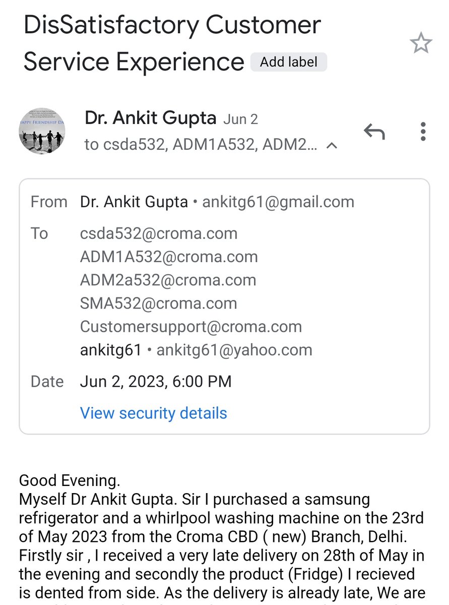 O2p2IN2020's tweet photo. @cromaretail 
@RNTata2000 
@TataCompanies 
Dear Croma, Are these E mail ID's in the pic below, belongs to you??
As no one s bother to reply on customer issues.
If there is some customer support system in Croma, kindly resolve my issue.
Thanks &amp; Regards https://t.co/wOHWLLUSQd
