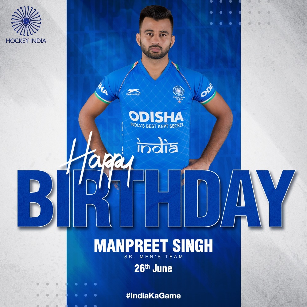 Join us in wishing Manpreet Singh, Midfielder of the Indian Men’s Team a very Happy Birthday.

#IndiaKaGame #HockeyIndia #BirthdayWish