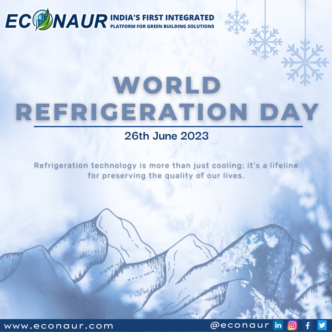 Every year on June 26th, the world comes together to celebrate World Refrigeration Day, recognizing the tremendous impact and significance of refrigeration and air conditioning in our daily lives. Happy World Refrigeration day !

#WorldRefrigerationDay #CoolingMatters