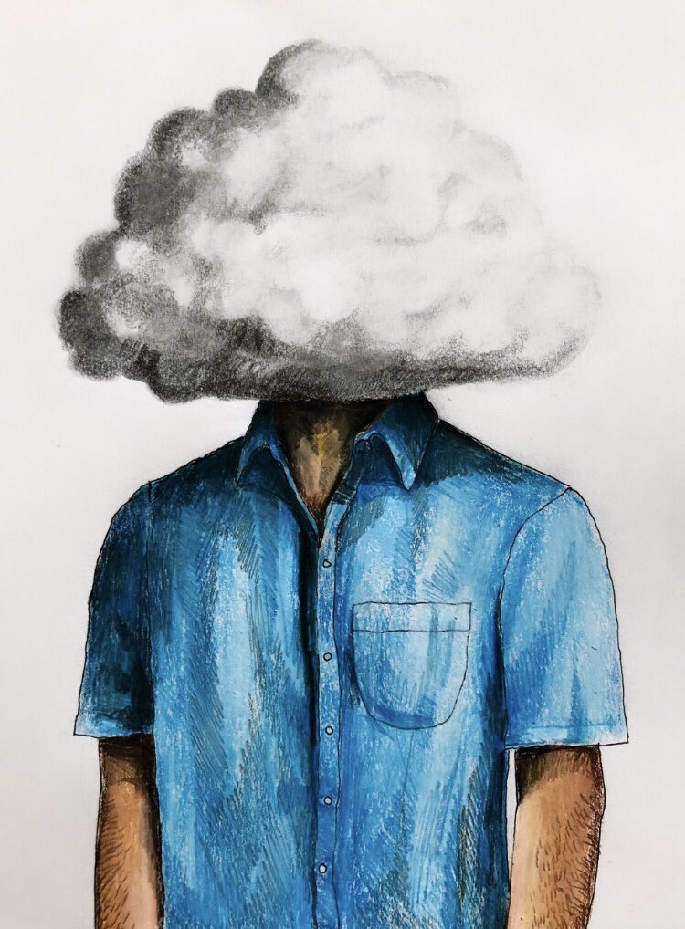 'Clouded Man' (Series -Submersion-) Ink, oil crayon, pencil, and colored pencil on paper *Edition of twenty prints available on hahnemühle paper, certified, numbered and signed. #art #arte #drawing #artwork