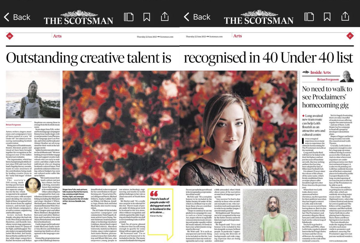 A huge honour to be recognised in @Saltire_Society’s 40 Under 40 list alongside other Scots leid freens @Historic_Ally, @emmagraeauthor, and @Lenniesaurus. Thanks for the write up @TheScotsman and @brianjaffa. 

#Saltire40