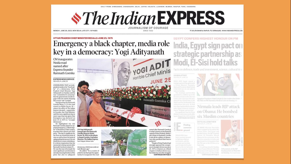 churumuri's tweet photo. Which part of the @IndianExpress would Ramnath Goenka have left blank if Indira Gandhi had used the ‘Emergency’ to jail a Muslim journalist for 850 days as he proceeded to report the brutal gang-rape, assault, murder and cremation of a 19-year-old Dalit girl? @myogiadityanath https://t.co/cSprvC4T0X