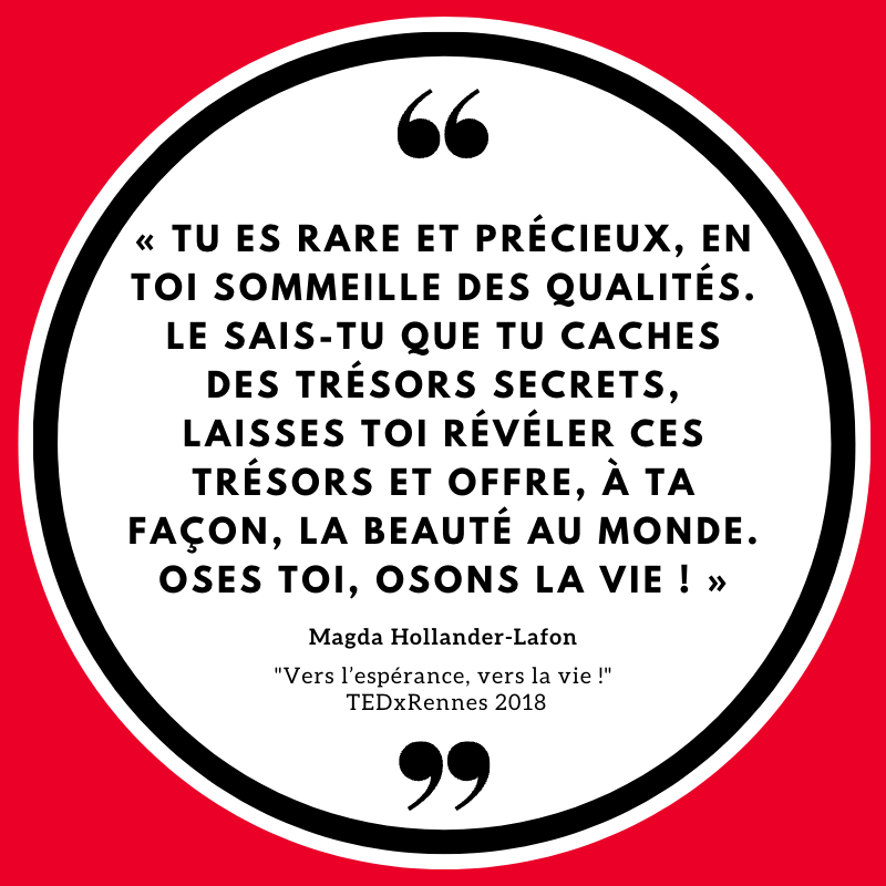 TEDxRennes's tweet image. Magda Hollander-Lafon est venue sur la scène du TEDxRennes 2018, elle nous a présenté son talk « Vers l’espérance, vers la vie ! ».

👉Pour re/découvrir son talk c’est par ici : tedxrennes.com/magda-hollande…

#TEDxRennes #TEDxRennes2018 #oser #espoir #memoires #vie