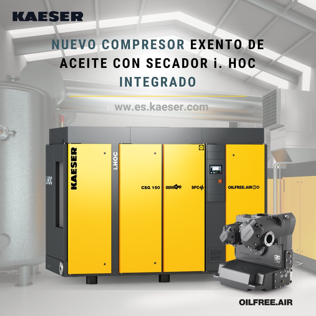 Nuevo compresores exento de aceite con secador i.HOC integrado 🍀

#airecomprimidoindustrial #compresoresdeaire #compresoresdeairecomprimido #compresoresexentos #kaeserspain #ahorroenergetico #energia #libredeaceite
