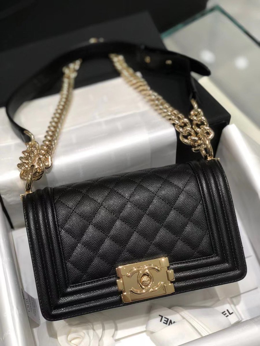 {Authentic Grade}Ch@nel Leboy Trumpet Classic Series ~Original Caviar Leather~All Steel 𝟏𝟒𝐤Light Gold Buckle~Size 20Cm