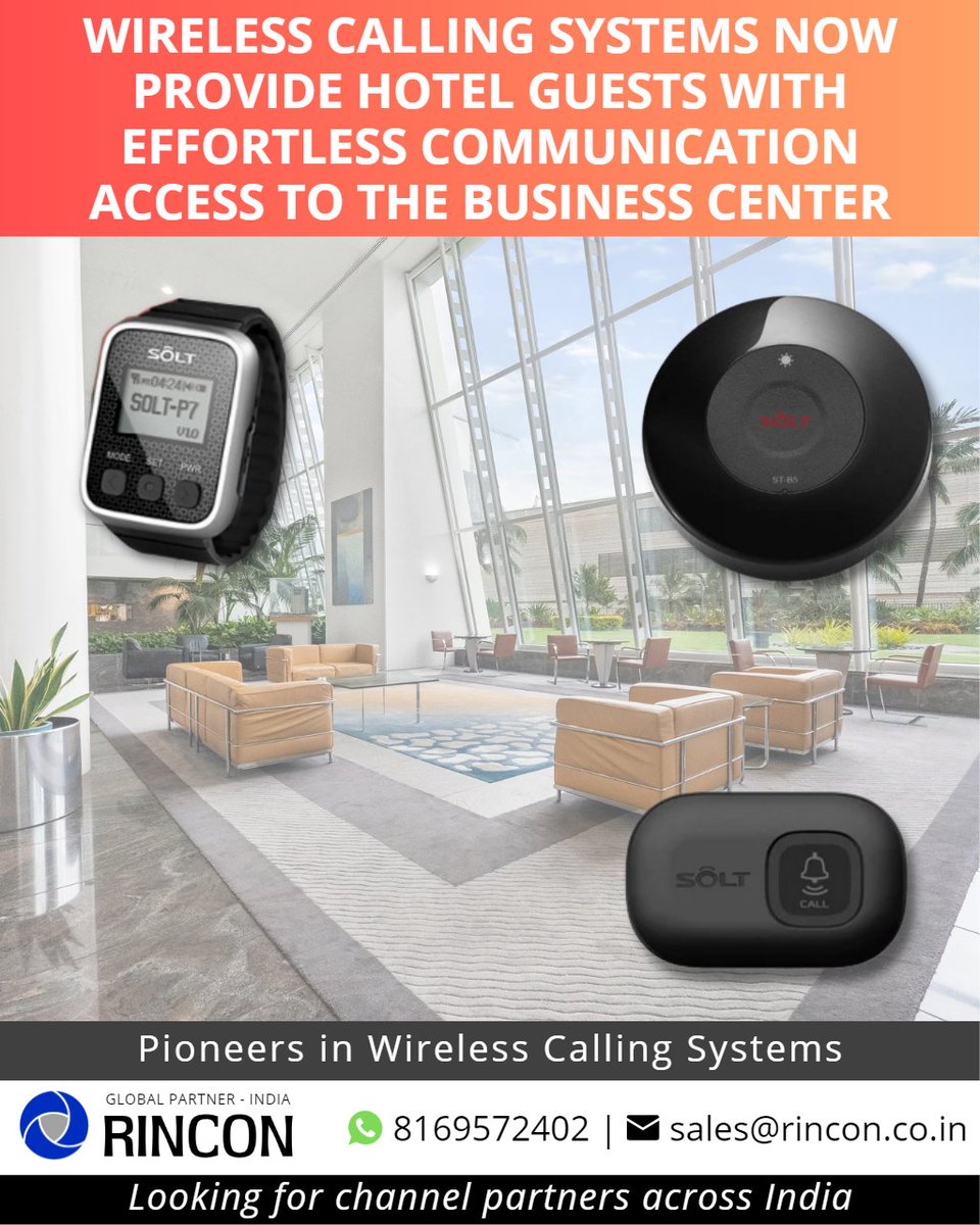 rinconindia's tweet photo. Wireless calling systems now provide hotel guests with effortless communication access to the #business_center. There's no need to wait or go searching for staff, as a simple press of a button allows you to complete your work with ease and efficiency. #hoteltech #wirelesscalling https://t.co/a6v0zSLbip