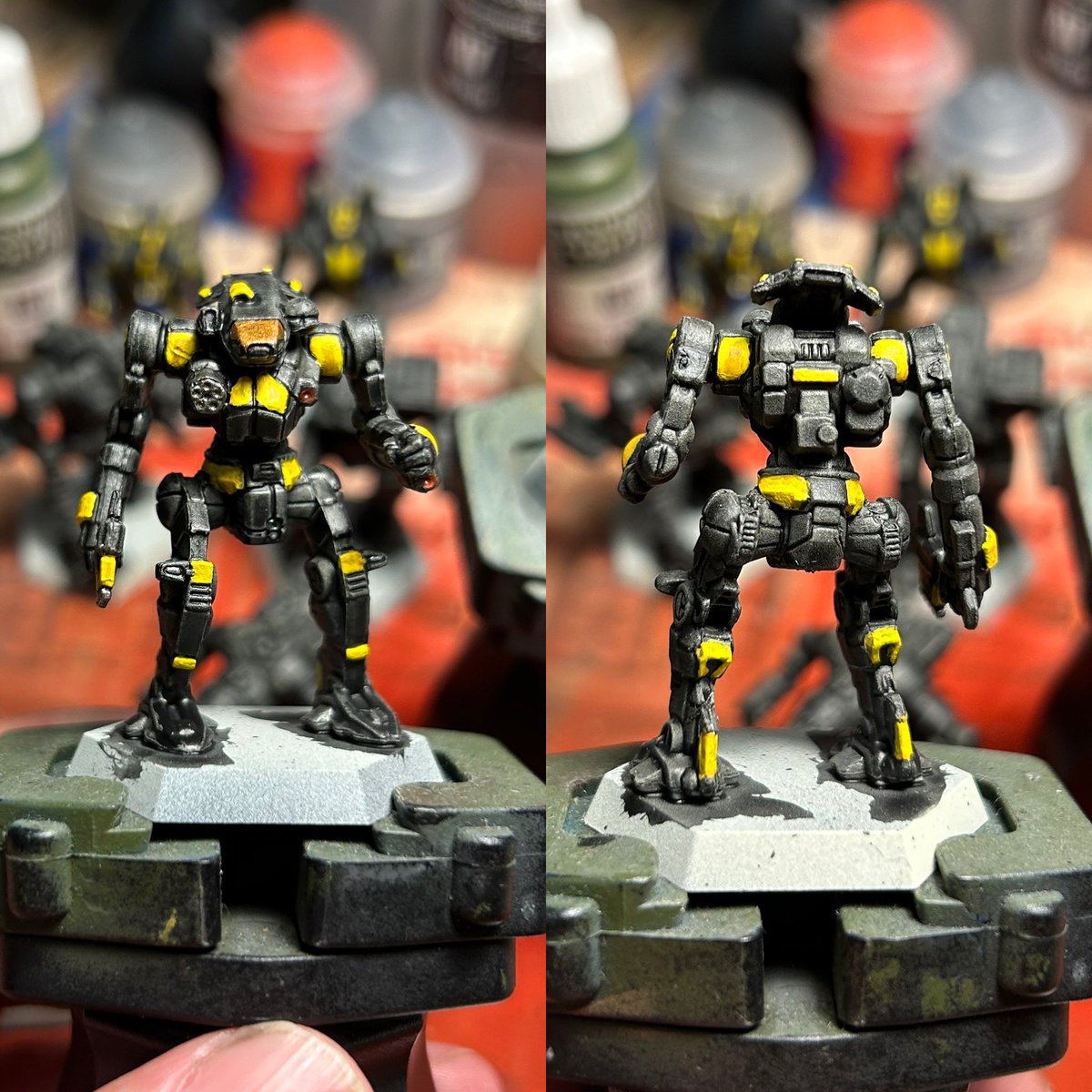 It hacks! It slashes!  It julienne fries! I present the Hatchetman!!! (Insert applause) Figured I’d try to get some painting in despite being sunburned.  Note that I plan on hitting some of the silver spots with jem paints later. 

#battletechgame #battletech @catalystgamelabs