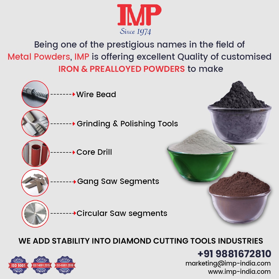 PowdersMetal's tweet image. Enhance your tooling with IMP&apos;s exceptional metal powders:

-Wire beads
-Grinding &amp;amp; polishing tools
-Core drills
-Gang saw segments
-Circular saw segments

For more details contact us:
📞 +91 9881672810

#IMP #MetalPowders #CustomizedTools #tools #wire #tooling #powders