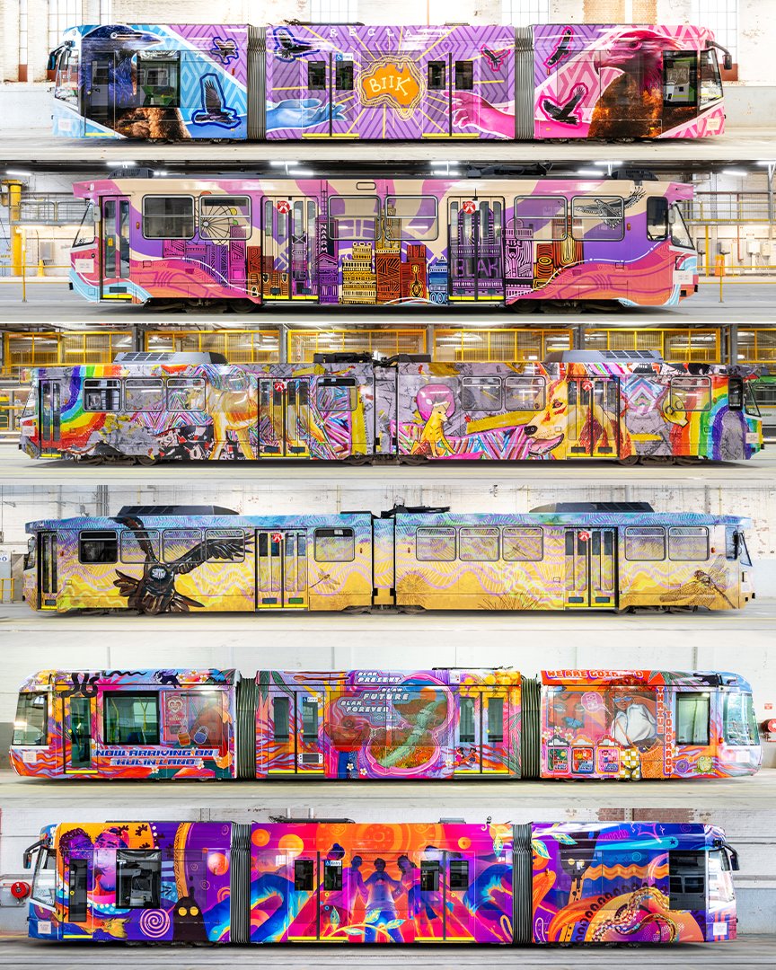 Meet the First Peoples Melbourne Art Trams class of 2023! Now all officially on the tracks.

Curated by <a href="/jarra/">Jarra</a>

Featuring Amina Briggs, <a href="/lifeofrubii/">rubii ◦ red | free palestine 🇵🇸</a>, Peter Waples-Crowe, Lyn and Coree Thorpe, Charlotte Allingham and Jay Van Nus.