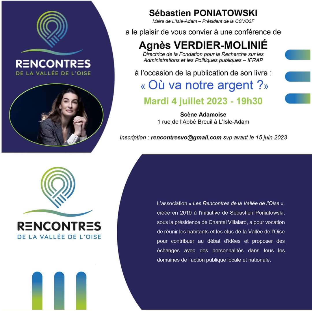 Seb_Poniatowski's tweet photo. Rendez vous à #lisleadam le 4 juillet à 19h30 pour recevoir Agnès Verdier-Molinier sur le sujet, O combien important, de la dépense publique https://t.co/ZB5oOT9khR