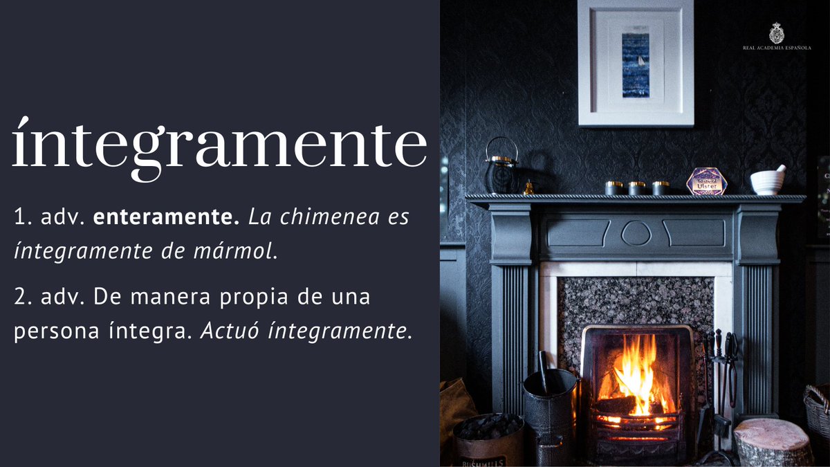 RAEinforma's tweet photo. #PalabraDelDía | íntegramente

Recuerden que los adverbios en «-mente» se tildan cuando lleva tilde el adjetivo base: «íntegramente» (de «íntegro», que viene, como «entero», del latín «intĕger» ‘intacto’, ‘puro’) o «cortésmente» (de «cortés»), frente a «libremente» (de «libre»). https://t.co/7RwY93KQpl