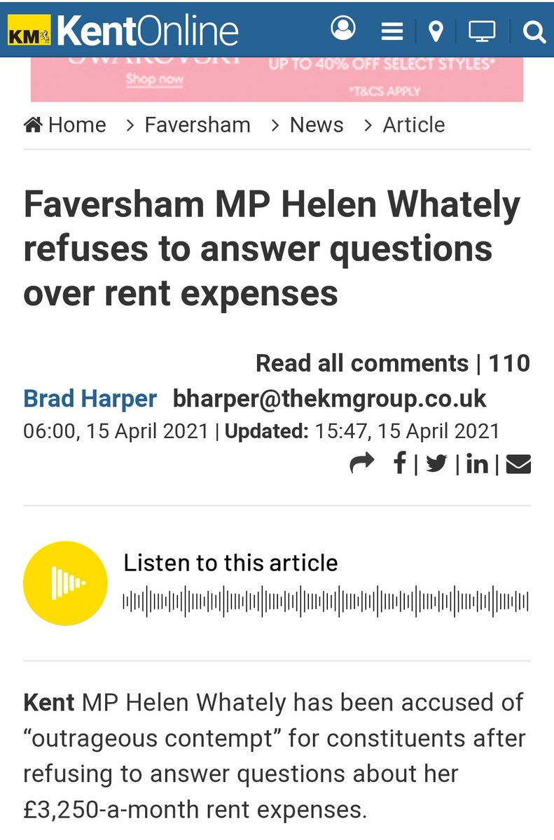 Kent MP Helen Whately has been accused of “outrageous contempt” for constituents after refusing to answer questions about her £3,250-a-month rent expenses.

I imagine she'll have no problem following Sunaks 'hold your nerve' advice.🤔

#r4today #BBCBreakfast #gmb #kayburley