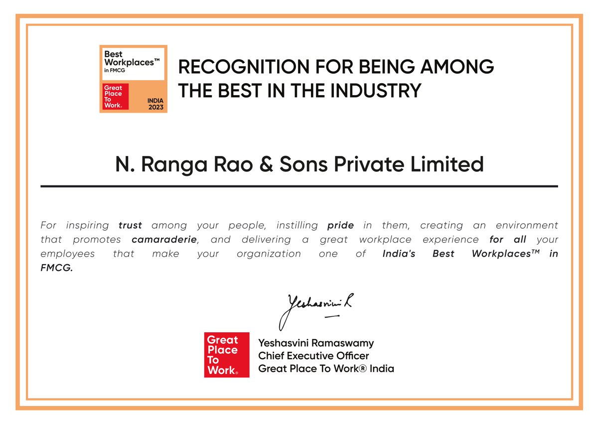 arjunranga's tweet photo. NRRS has been recognised as one of the best workplaces in the FMCG sector by @GPTW_India .
#NRgroup #Cycle #CylePureAgarbathi #Employees #Achievement #WorkCulture https://t.co/eO4YWzcdNV