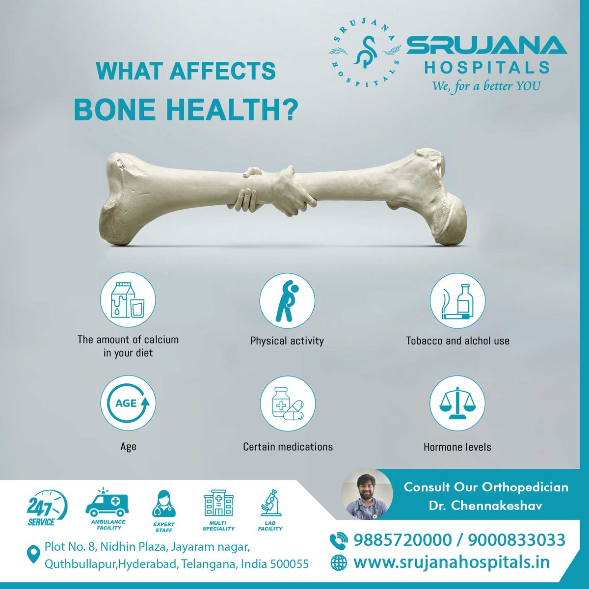 A few tips are mentioned here, follow it
To keep your bones strong and healthy.

#bonehealth #osteoporosis #health #healthylifestyle #calcium #vitamind #healthybones #jointhealth #osteoporosisprevention #strongbones #bonedensity #physicalactivity #srujanahospitals #Hyderabad